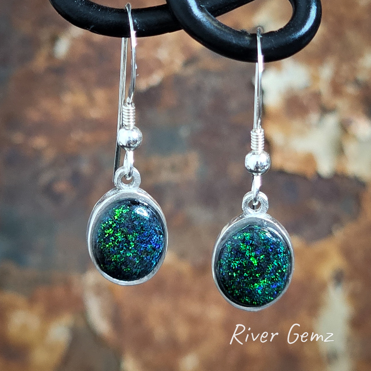 Dark opals in sterling silver French Hooks.