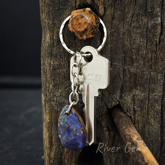 Dark blue Queensland boulder opal key ring.