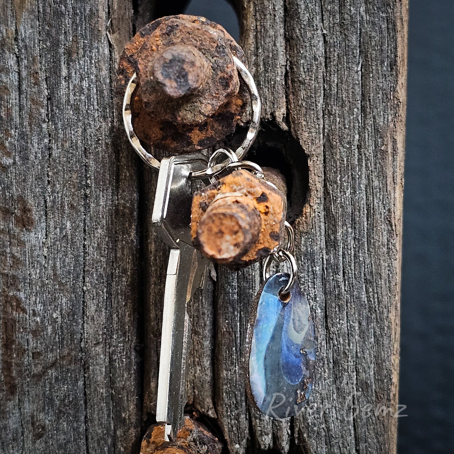 Blue Queensland boulder opal key ring.