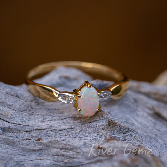 Coober Pedy White Opal & Diamonds in 9K Ring [#791]