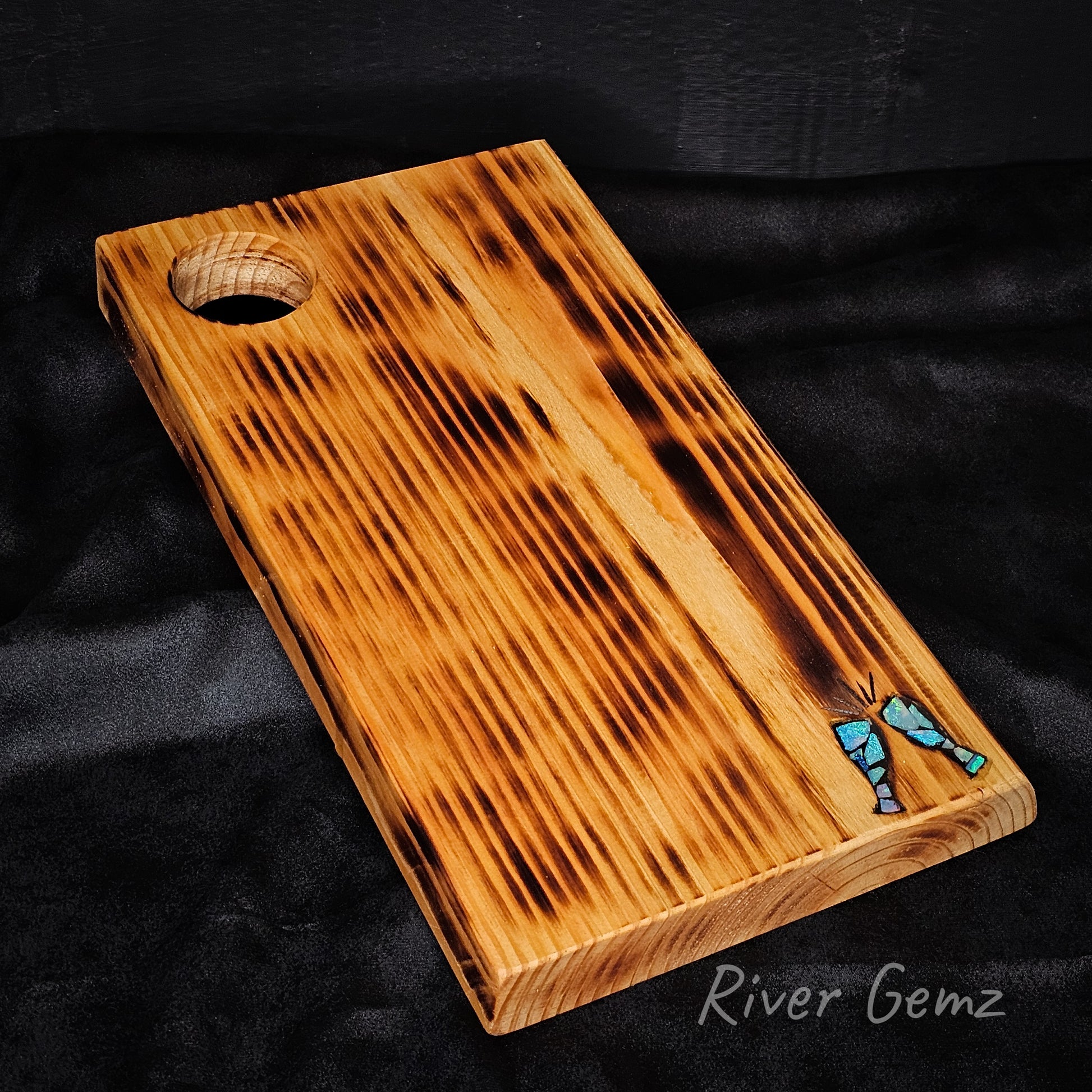 Wooden product with a unique design on a black background