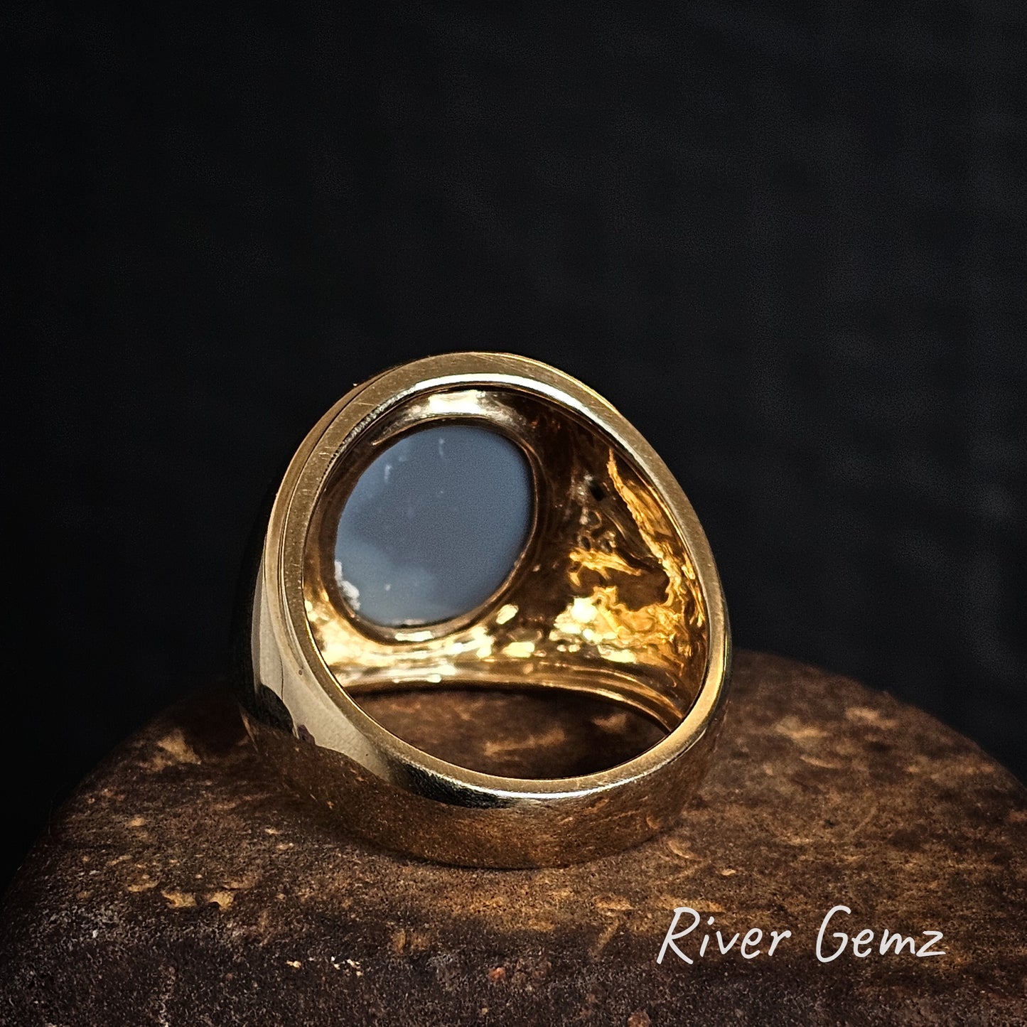 Lightning Ridge Black Crystal Opal and Diamonds 14K Ring [#782]