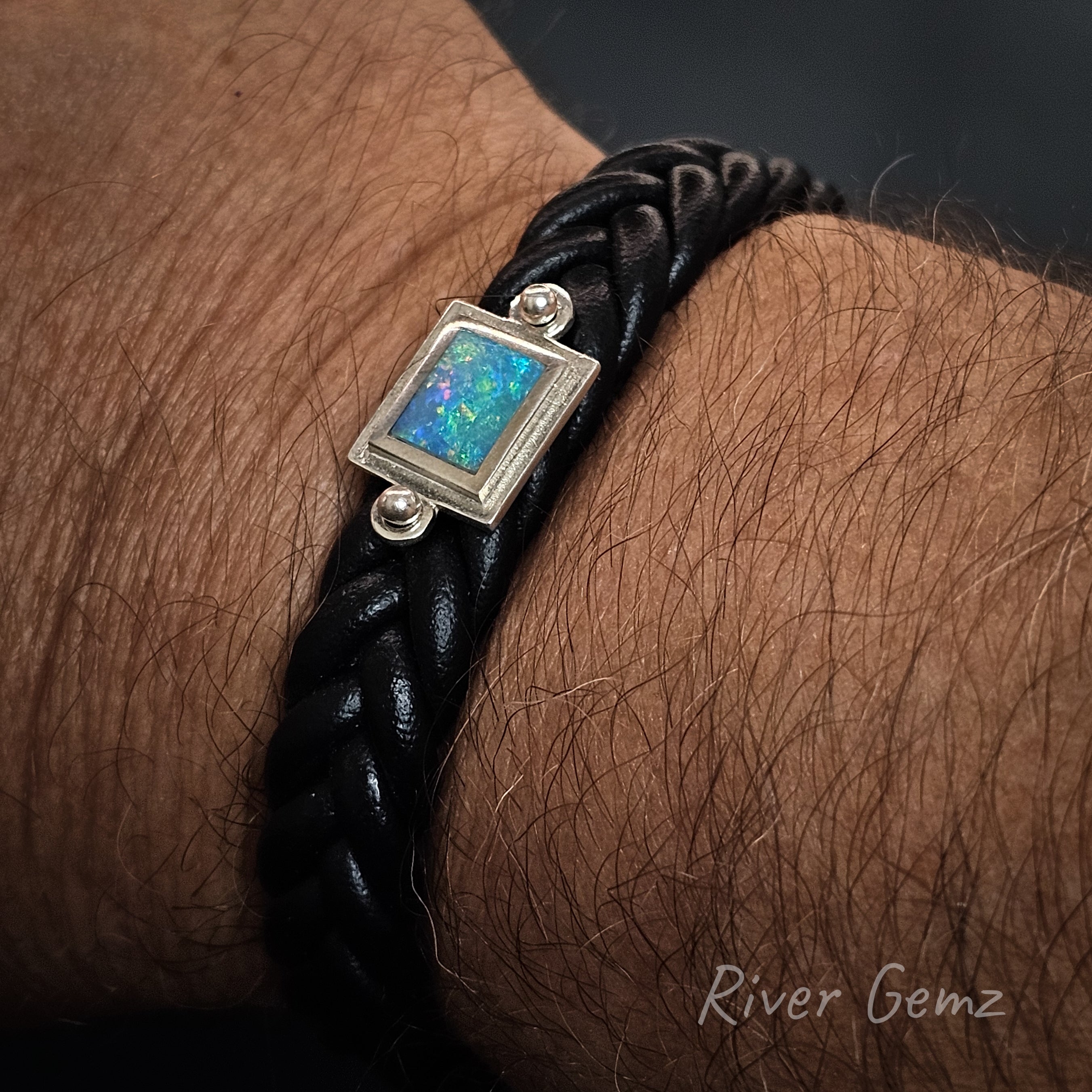 Lightning Ridge Crystal Opal in Leather Bracelet [#3032] – River Gemz