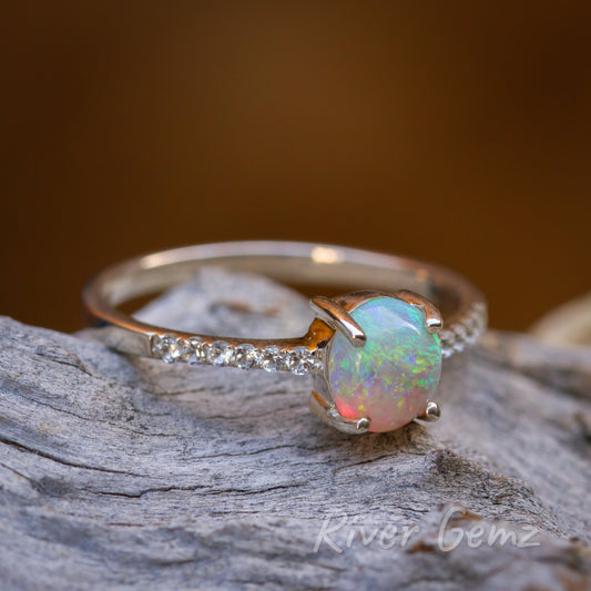 Lightning Ridge Crystal Opal in Sterling Silver Ring [#1840.2]