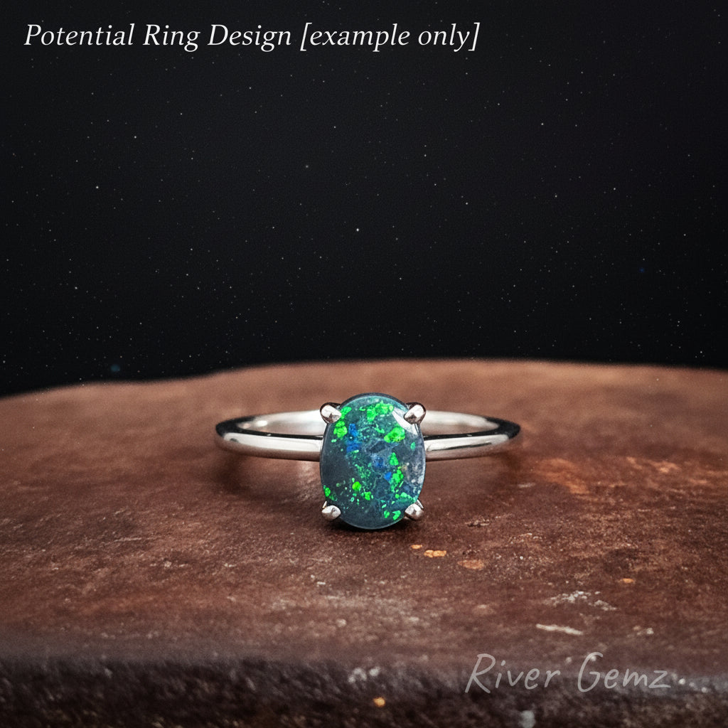 Opal stone shown as a potential white gold ring with 4 claw prongs and plain band.