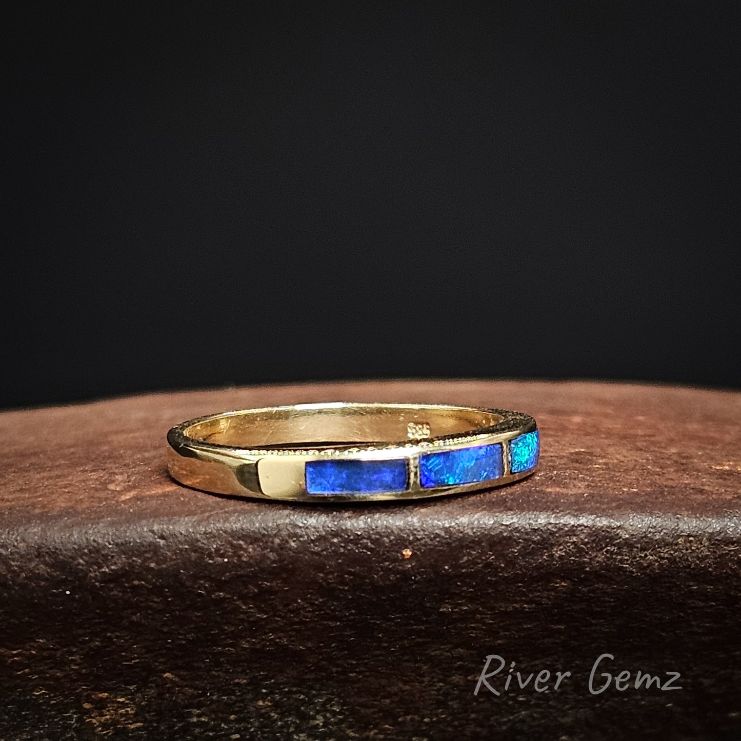 Lightning Ridge Crystal Opals in 14K Inlay Ring [#1827]
