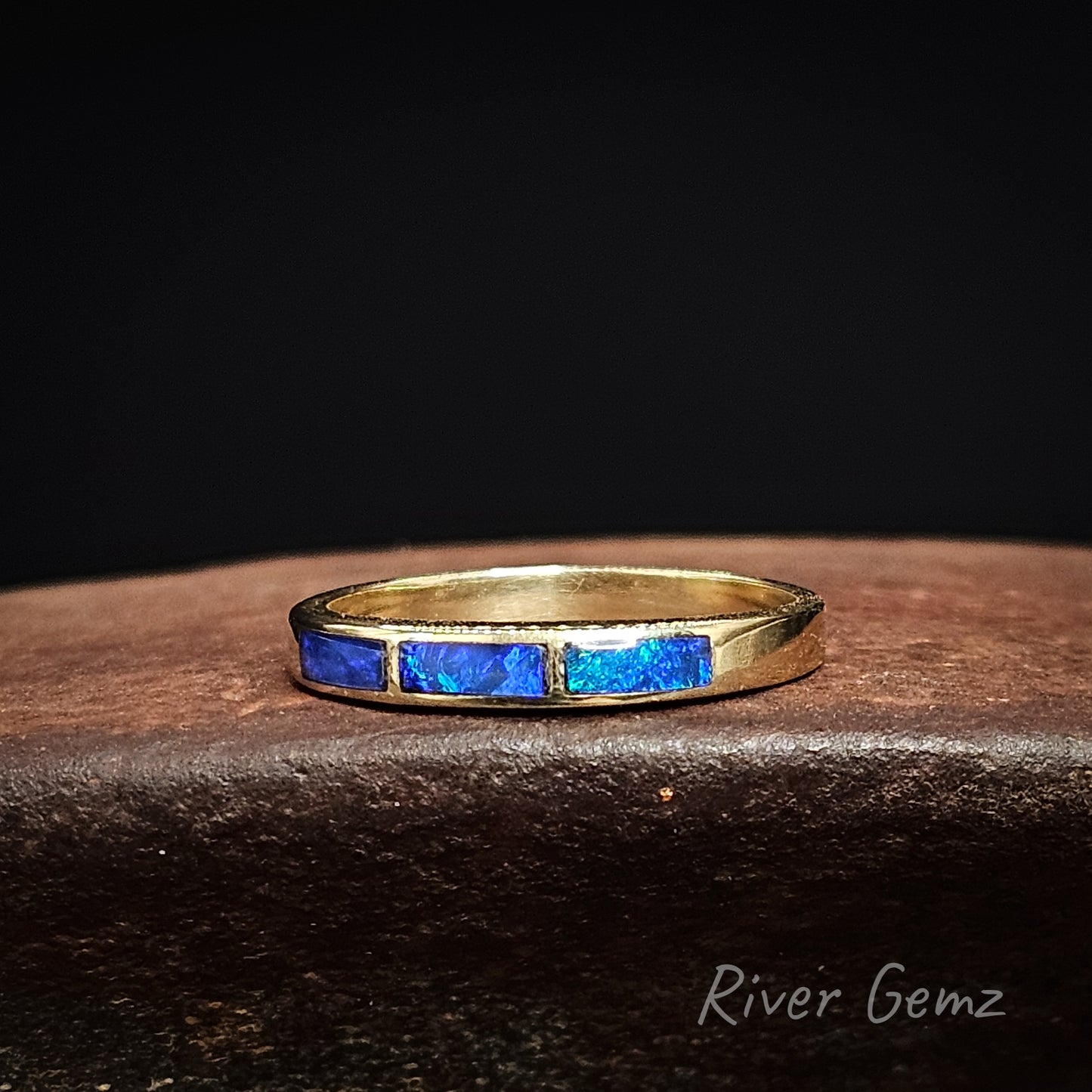 Lightning Ridge Crystal Opals in 14K Inlay Ring [#1827]