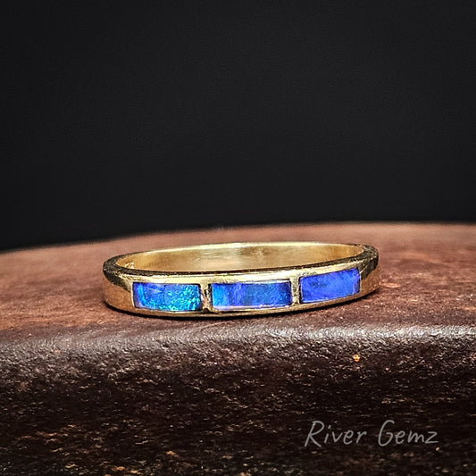 Lightning Ridge Crystal Opals in 14K Inlay Ring [#1827]
