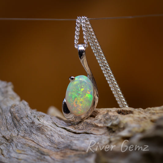 Mintabie Crystal Opal in Sterling Silver Pendant [#1459]