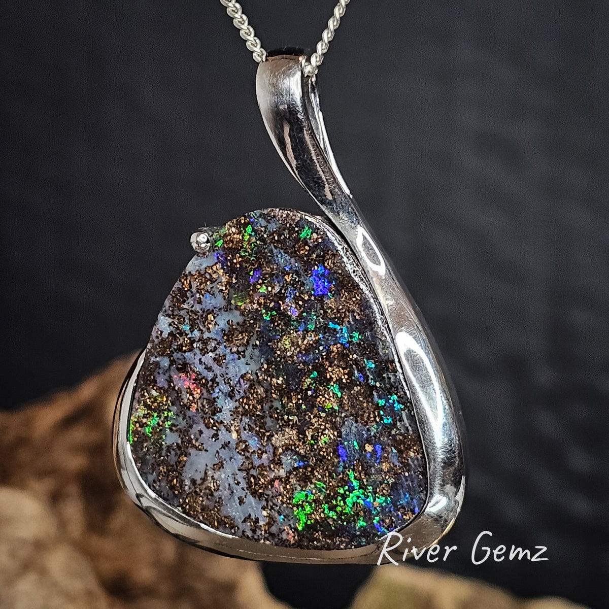 Pendentif En Argent 925 Avec Opale Boulder Australienne Naturelle - Yowah, Queensland