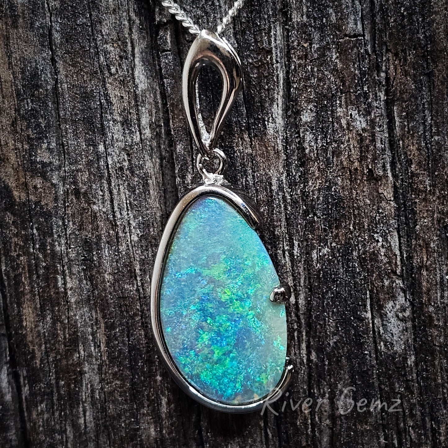 Opalton Crystal Boulder Opal in Sterling Silver Pendant [#1589]