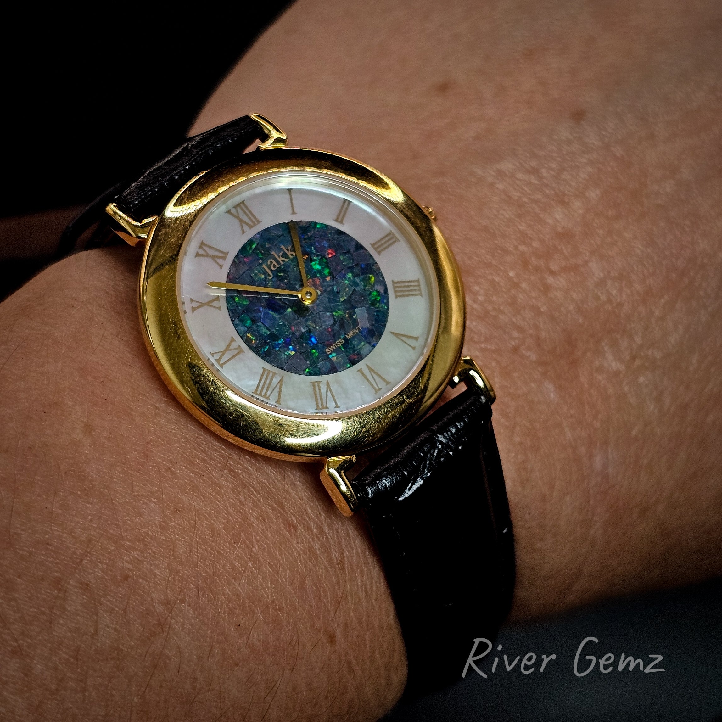Opal watch with leather band [#3177 & #3188] – River Gemz
