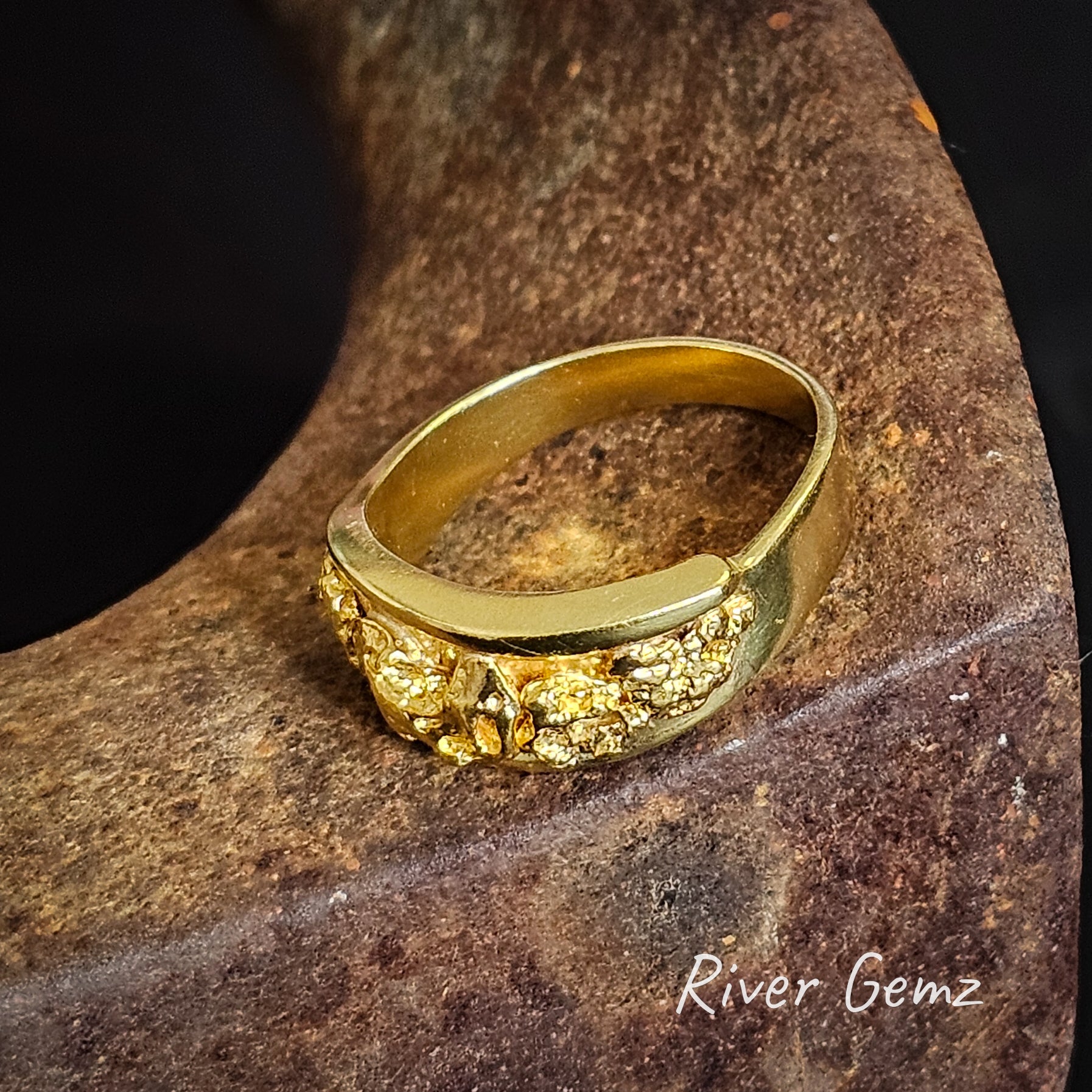 Men's dress ring with high quality gold nuggets in a high grade gold ring.