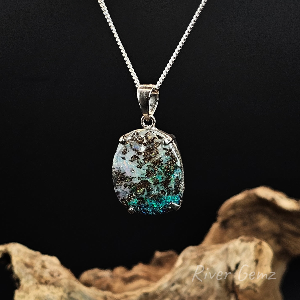 Queensland Boulder Opal in Sterling Silver Pendant [#1509]
