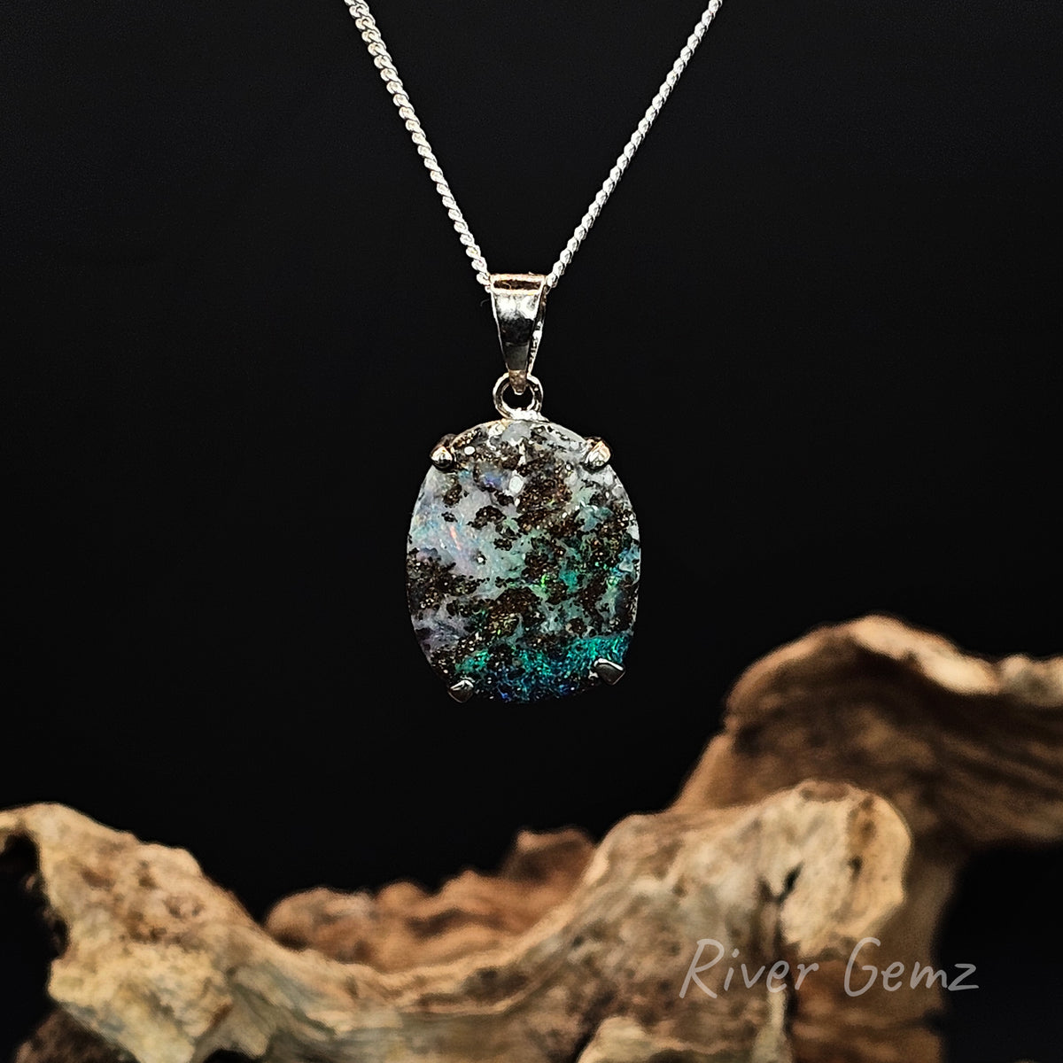 Queensland Boulder Opal in Sterling Silver Pendant [#1509]
