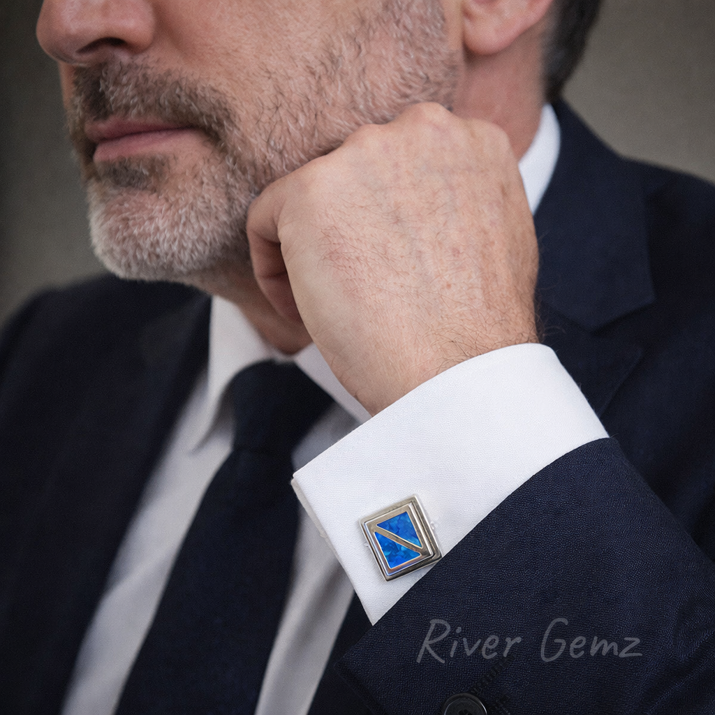 Lightning Ridge Crystal Opals in Sterling Silver Cufflinks [#2184]
