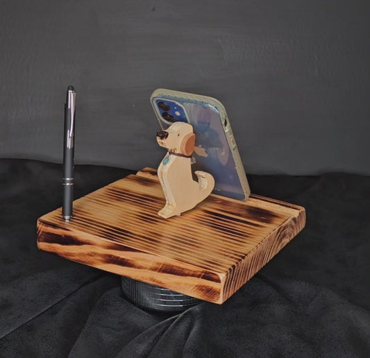 Wooden Phone & Tablet Stand with Dog2 [#3314]