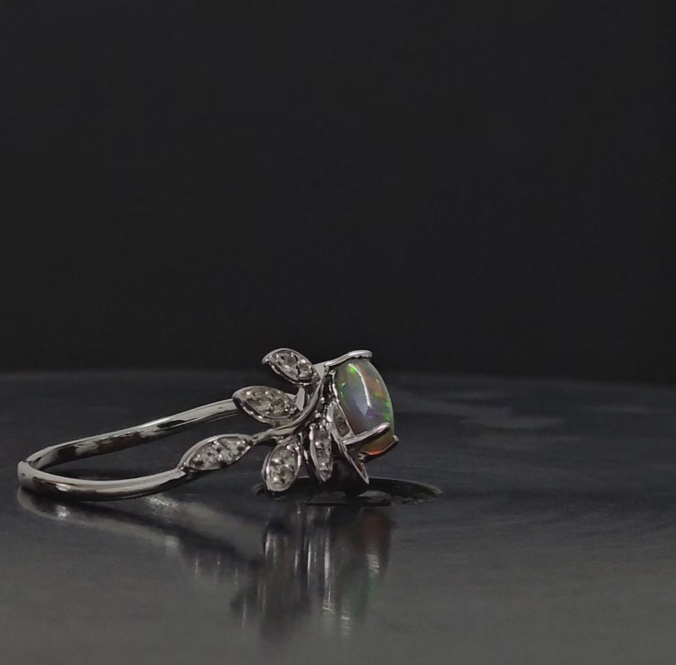 Lightning ridge dark, crystal opal stackable sterling silver fashion rings.